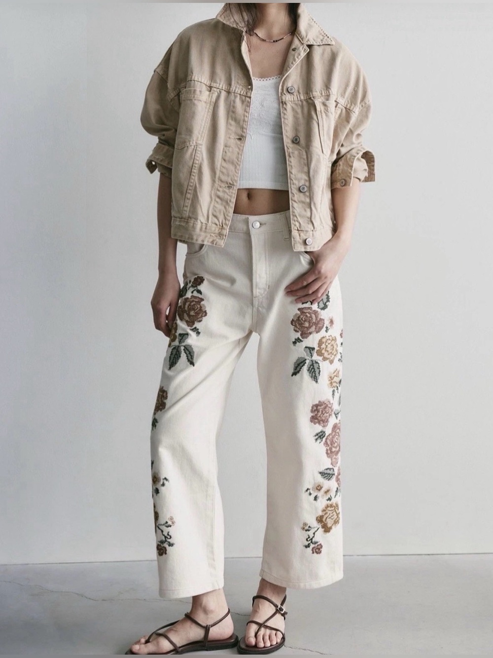 Free People Willow Floral Embroidered Jeans We The Free Parchment Ivory Combo